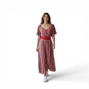 Ace & Jig Plaid Maxi Dress Red Pink Gauze Cotton Boho Prairie Dress XS